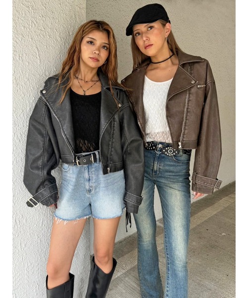 EGOIST（エゴイスト）の「ヴィンテージ風ライダースジャケット（ライダースジャケット・レディース・ブラウン/ブラック・FREE）」の6枚目の写真