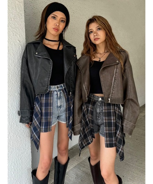 EGOIST（エゴイスト）の「ヴィンテージ風ライダースジャケット（ライダースジャケット・レディース・ブラウン/ブラック・FREE）」の7枚目の写真