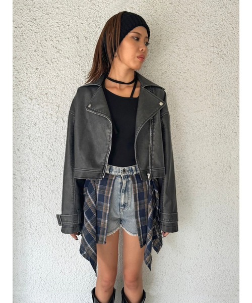 EGOIST（エゴイスト）の「ヴィンテージ風ライダースジャケット（ライダースジャケット・レディース・ブラウン/ブラック・FREE）」の8枚目の写真