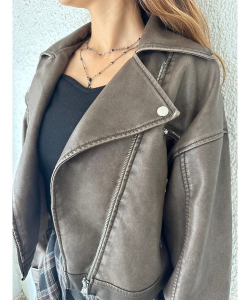 EGOIST（エゴイスト）の「ヴィンテージ風ライダースジャケット（ライダースジャケット・レディース・ブラウン/ブラック・FREE）」の11枚目の写真