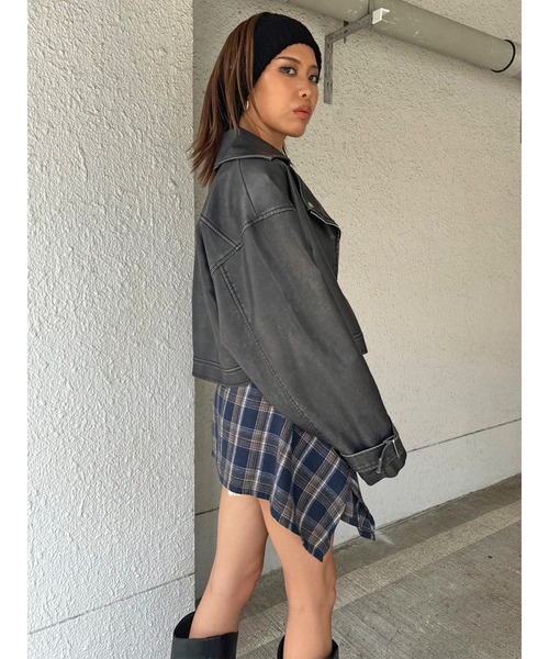 EGOIST（エゴイスト）の「ヴィンテージ風ライダースジャケット（ライダースジャケット・レディース・ブラウン/ブラック・FREE）」の14枚目の写真