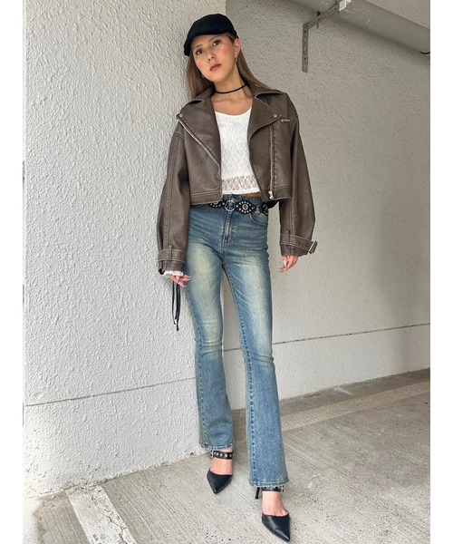 EGOIST（エゴイスト）の「ヴィンテージ風ライダースジャケット（ライダースジャケット・レディース・ブラウン/ブラック・FREE）」の16枚目の写真