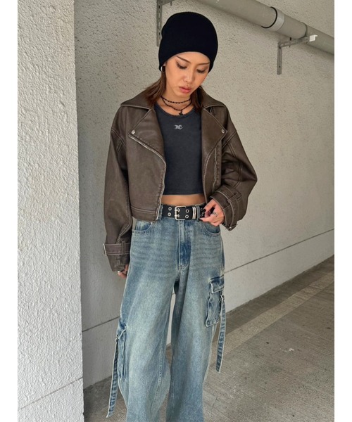 EGOIST（エゴイスト）の「ヴィンテージ風ライダースジャケット（ライダースジャケット・レディース・ブラウン/ブラック・FREE）」の18枚目の写真