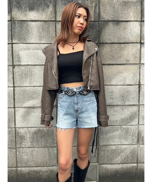 EGOIST（エゴイスト）の「ヴィンテージ風ライダースジャケット（ライダースジャケット・レディース・ブラウン/ブラック・FREE）」の22枚目の写真