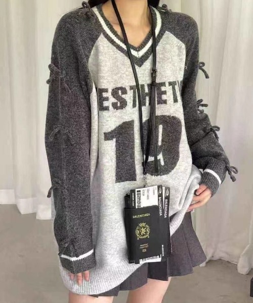 スウェットライク リボンリブラインデザイン ニット トップス（ニット/セーター）｜DEVICE（デバイス）