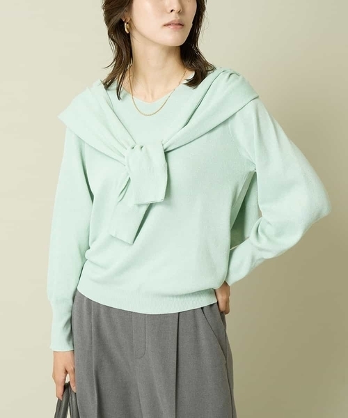 a.v.v（アーヴェヴェ）の「【洗える】ラメVネックパフスリーブニット（アンサンブル対応）（ニット/セーター・レディース・グレー/アイボリー/ミント・38/36/40/42/34）」の3枚目の写真