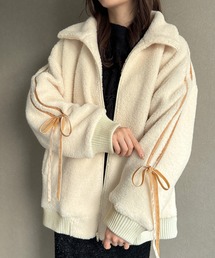 JUNOAH | 袖リボンボアジャケット(ブルゾン)