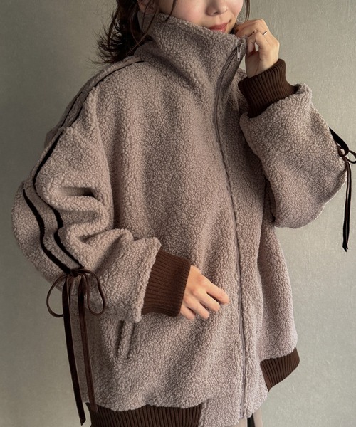 セール】袖リボンボアジャケット（ブルゾン）｜JUNOAH（ジュノア）の