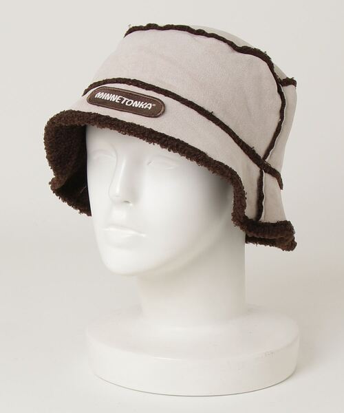 Minnetonka(ミネトンカ)の「【MINNETONKA/ミネトンカ】SUEDE BOA REVERSIBLE BUCKET HAT スエードボアリバーシブルハット(ハット・メンズ・アイボリー/ブラウン/グリーン・FREE)」の2枚目の写真