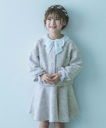devirock（デビロック）の「フォーマル ガールズノーカラー ツイードセットアップ（スーツセット・パープル系）」
