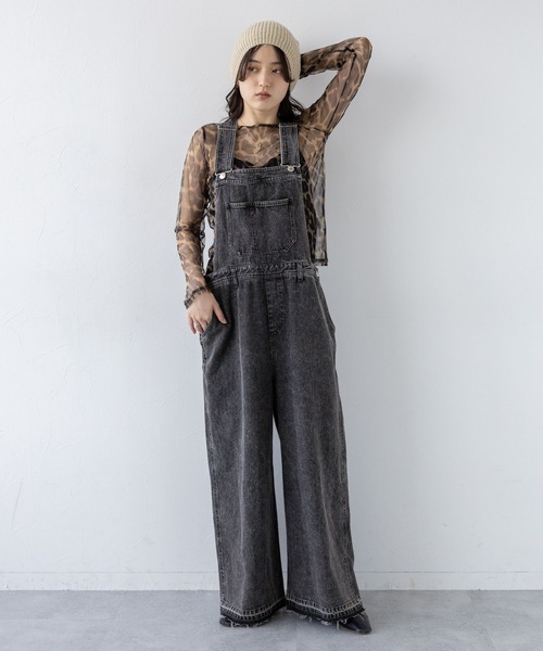 RAGEBLUE（レイジブルー）の「ワイドストレート/デニムオーバーオール（サロペット/オーバーオール・レディース・ブルー/ブラック・FREE）」の6枚目の写真