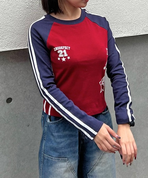 セール】Chiina/スター サイドライン ラグラン クロップド ロンT（T  