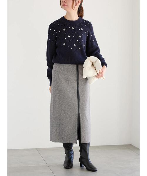 Te chichi（テチチ）の「フラワービジュー畦ニットプルオーバー