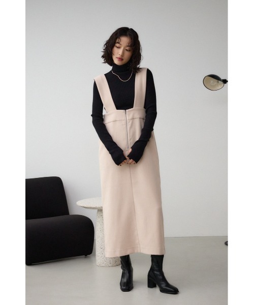 AZUL by moussy(アズールバイマウジー)の「フロントジップジャンパースカート(ワンピース・レディース・ブラック/ライトベージュ・MEDIUM/SMALL)」の16枚目の写真