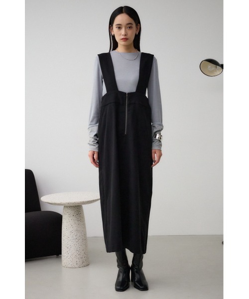 AZUL by moussy(アズールバイマウジー)の「フロントジップジャンパースカート(ワンピース・レディース・ブラック/ライトベージュ・MEDIUM/SMALL)」の6枚目の写真