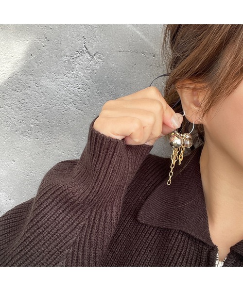 tone（トーン）の「【musk】シルバーボール×マットゴールドチェーンのピアス(MA)（ピアス（両耳用）・レディース・シルバー・FREE）」の3枚目の写真