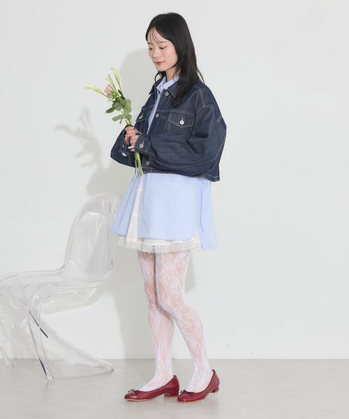 earth music&ecology（アースミュージックアンドエコロジー）の「ショートデニムジャケット（デニムジャケット・レディース・オフホワイト/インディゴブルー・FREE）」の7枚目の写真