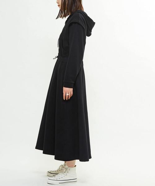 converse tokyo パフスリーブ ワンピース 黒 セール】WAIST CORD HOODIE SWEAT DRESS（ワンピース