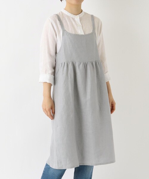 リネンワイドギャザーエプロン GY（エプロン）｜212 KITCHEN STORE（トゥワントゥキッチンストア） 7,260円
