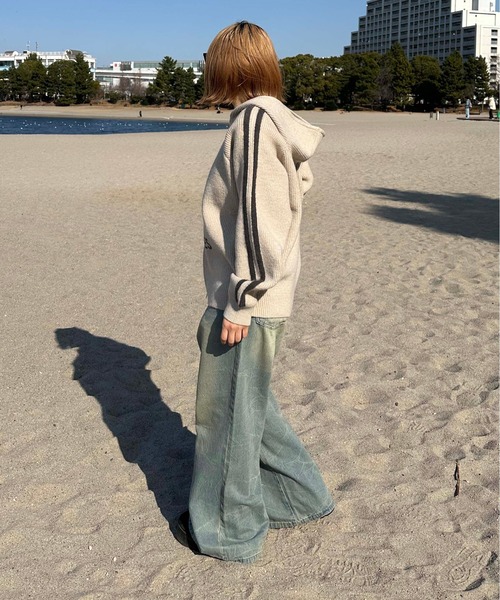 セール】フロントロゴダブルジップニットパーカー（パーカー