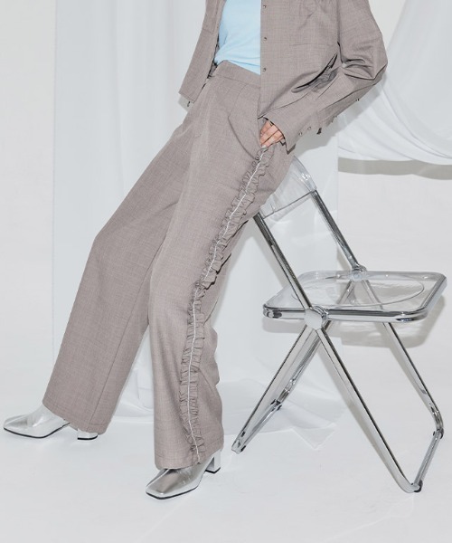 ECLAM(クラム)の「2WAY サイドフリル ドロスト ストレートパンツ(その他パンツ・レディース・ベージュ系その他/ネイビー・S/M)」の7枚目の写真