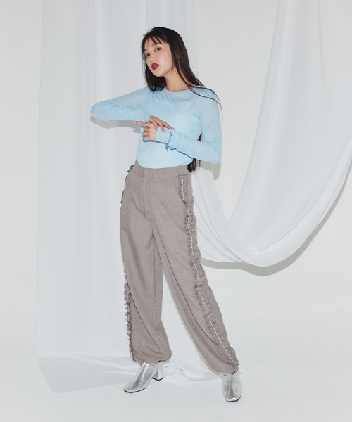 ECLAM(クラム)の「2WAY サイドフリル ドロスト ストレートパンツ(その他パンツ・レディース・ベージュ系その他/ネイビー・S/M)」の18枚目の写真