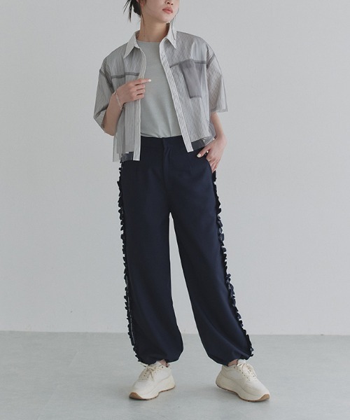 ルーズ ストライプ パンツ 2色 ドロスト カジュアル 韓国 nr8207 Two tuck wide straight stripe slacks / 2タックワイド