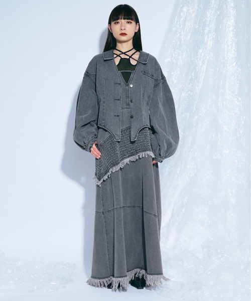 Ezick（エジック）の「lady mode デニムジャケット（デニムジャケット・レディース・ブラック/グレー・FREE）」の7枚目の写真