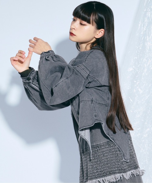 Ezick（エジック）の「lady mode デニムジャケット（デニムジャケット・レディース・ブラック/グレー・FREE）」の6枚目の写真