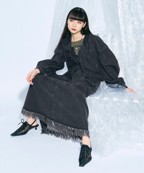 【美品】 Ezick エジック ブラック デニム セットアップ カバーオール 2025SS】lady mode デニムジャケット（デニムジャケット