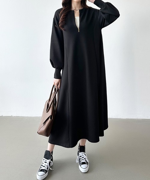 COCOMOMO(ココモモ)の「【サイズ×カラー展開あり】前後2way ボリュームスリーブ ハーフジップワンピース(ワンピース・レディース・ダークグレー/ライトベージュ/ダークブラウン/ブラック・S/M/L)」の18枚目の写真