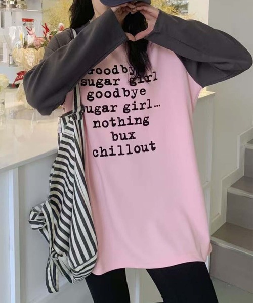 aimoha(アイモハ)の「プリントラグラン長袖Tシャツ(チュニック・レディース・ホワイト/ピンク/パープル/ベージュ・FREE)」の4枚目の写真