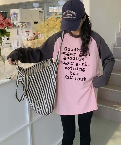 aimoha(アイモハ)の「プリントラグラン長袖Tシャツ(チュニック・レディース・ホワイト/ピンク/パープル/ベージュ・FREE)」の16枚目の写真