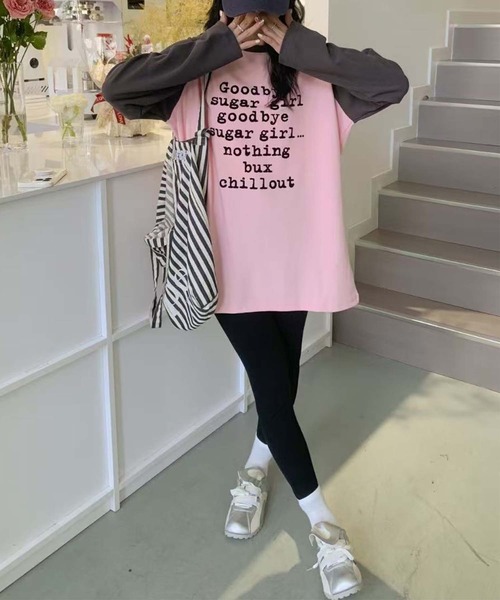 aimoha(アイモハ)の「プリントラグラン長袖Tシャツ(チュニック・レディース・ホワイト/ピンク/パープル/ベージュ・FREE)」の14枚目の写真