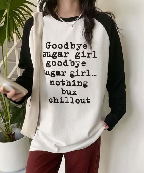 aimoha(アイモハ)の「プリントラグラン長袖Tシャツ(チュニック・レディース・ホワイト/ピンク/パープル/ベージュ・FREE)」の7枚目の写真
