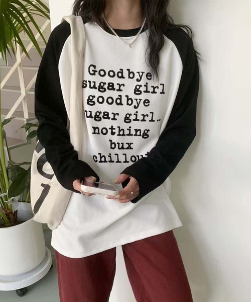 aimoha(アイモハ)の「プリントラグラン長袖Tシャツ(チュニック・レディース・ホワイト/ピンク/パープル/ベージュ・FREE)」の8枚目の写真