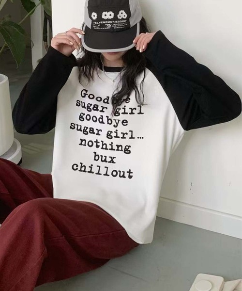 aimoha(アイモハ)の「プリントラグラン長袖Tシャツ(チュニック・レディース・ホワイト/ピンク/パープル/ベージュ・FREE)」の9枚目の写真