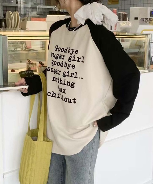 aimoha(アイモハ)の「プリントラグラン長袖Tシャツ(チュニック・レディース・ホワイト/ピンク/パープル/ベージュ・FREE)」の12枚目の写真