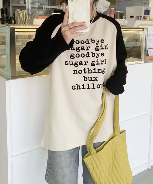 aimoha(アイモハ)の「プリントラグラン長袖Tシャツ(チュニック・レディース・ホワイト/ピンク/パープル/ベージュ・FREE)」の13枚目の写真