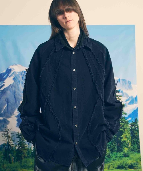 MAISON SPECIAL(メゾンスペシャル)の「《UNISEX》Cut Off Denim Prime-Over Alien Shirt/カットオフデニムプライムオーバーエイリアンシャツ【MAISON SPECIAL/メゾンスペシャル】(シャツ/ブラウス・メンズ・ブラック/グレー/ライトグレー・1/2)」の1枚目の写真