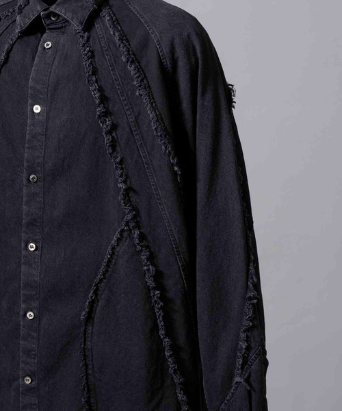 MAISON SPECIAL(メゾンスペシャル)の「《UNISEX》Cut Off Denim Prime-Over Alien Shirt/カットオフデニムプライムオーバーエイリアンシャツ【MAISON SPECIAL/メゾンスペシャル】(シャツ/ブラウス・メンズ・ブラック/グレー/ライトグレー・1/2)」の4枚目の写真