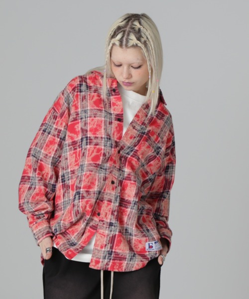 DANKE SCHON(ダンケシェーン)の「【WEB&DEPOT限定】DankeSchon/ダンケシェーン/BLEACH CHECK LSH(シャツ/ブラウス・レディース・レッド/グレー・F)」の2枚目の写真