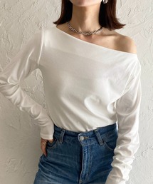 長袖ボートネックロンTカットソー/ワンショルダートップス