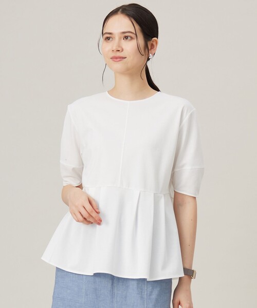 自由区（ジユウク）の「ハイツイストポンチペプラム カットソー（Tシャツ/カットソー・レディース・ダルブルー系/ライトグレー系/ネイビー系/アイボリー系・44/46）」の2枚目の写真