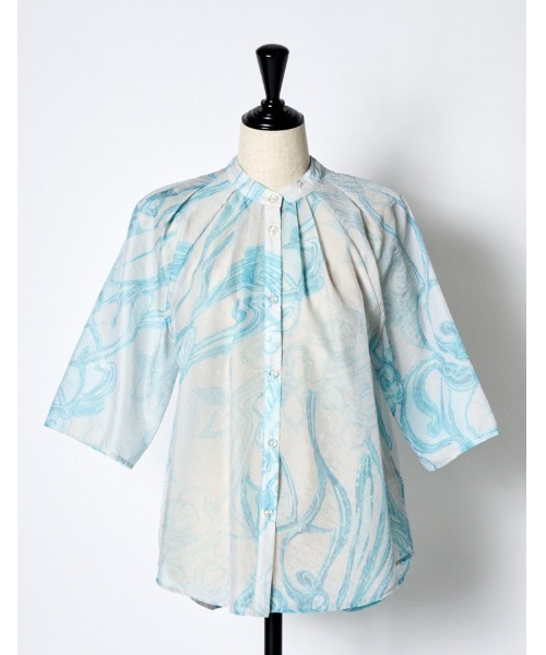 RUMCHE（ラムシェ）の「Marble Grace Sheer Blouse / マーブルグレースシアーブラウス（シャツ/ブラウス・レディース・ブルー・FREE）」の4枚目の写真