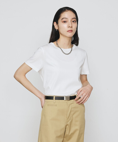 COMME CA（コムサ）の「アルビ二スタスムース強シルケット プルオーバー/半袖（Tシャツ/カットソー・レディース・ブラック/キャメル/ホワイト・9号/11号）」の2枚目の写真