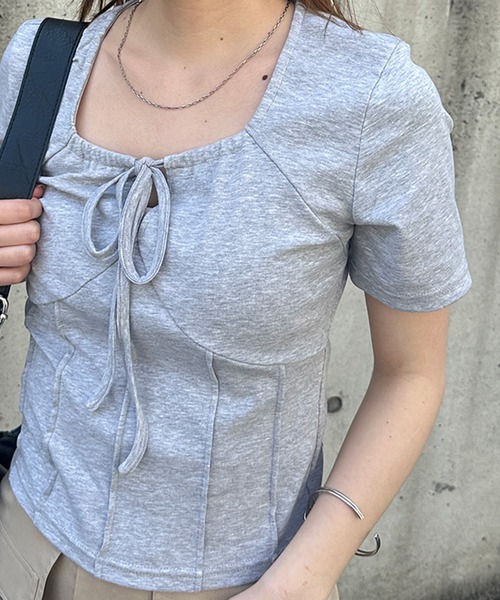solleim（ソルレム）の「フロントリボンギャザーTシャツ（Tシャツ/カットソー・レディース・ブラック/オフホワイト/グレー・M/L）」の21枚目の写真
