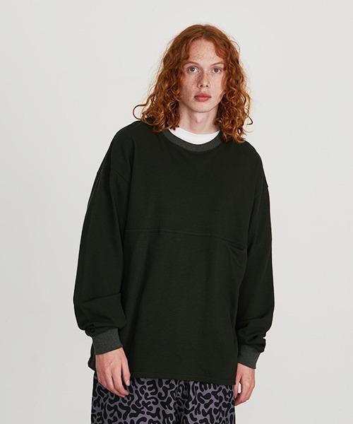 Revo.(レボ)の「Revo. ミニ裏毛 鹿の子 ルーズフィット プルオーバー(Tシャツ/カットソー・メンズ・ブラック/グレイッシュベージュ/グリーン・1/2)」の1枚目の写真