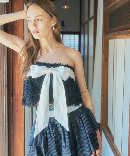 PATRIZIA PEPE 新品タグ付き チューブトップ セール】カップ付きフリンジベアトップ（チューブトップ