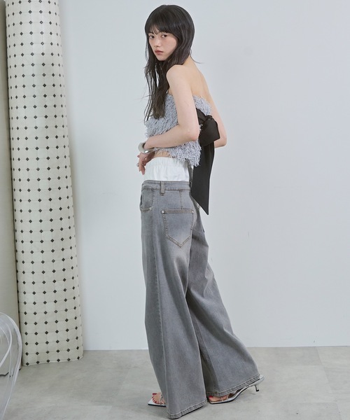 VIOLETTA（ヴィオレッタ）の「カップ付きフリンジベアトップ（チューブトップ・レディース・ブラック/グレー・FREE）」の7枚目の写真